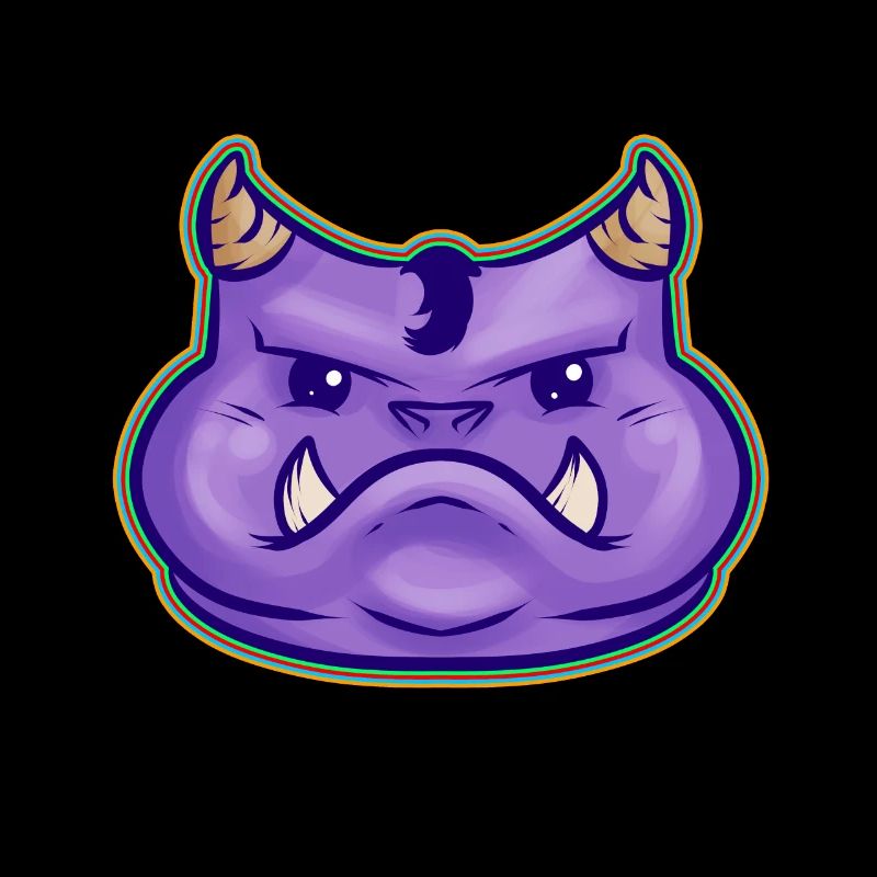Mignon monstre violet kawaii avec des crocs et des cornes