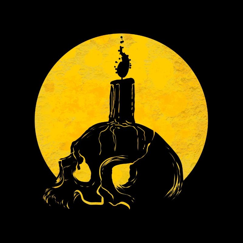 Bougie sur le crâne devant la lune Halloween