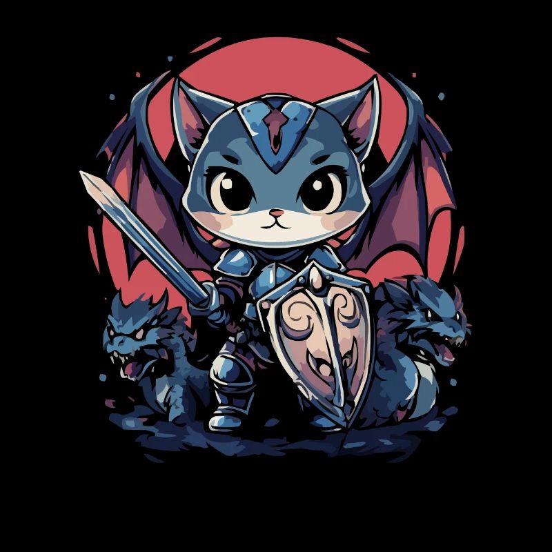 Chevalier chat épique avec des compagnons dragons