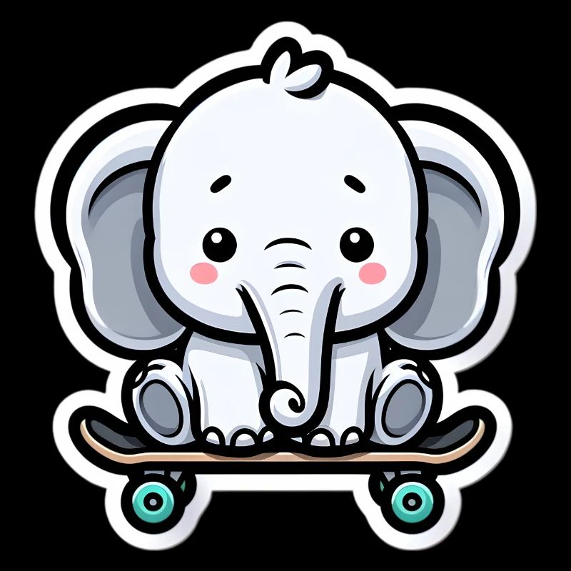 Mignon bébé éléphant avec planche à roulettes Maman éléphant