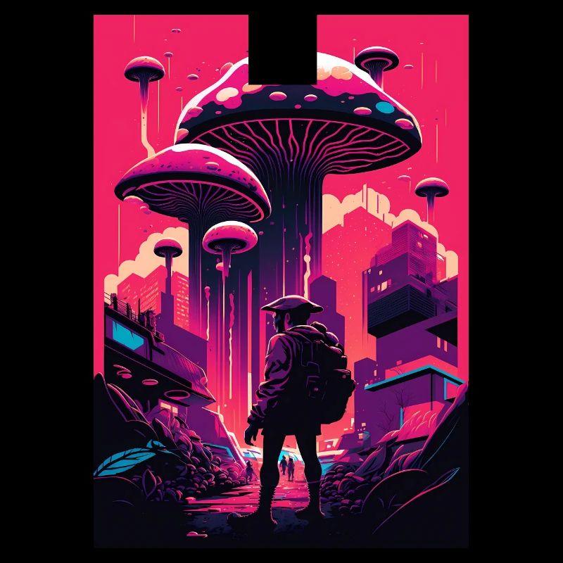 Mushroom Neon Vaporwave Natural Technocrat Hacker Techie