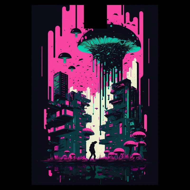Mushroom Neon Vaporwave Natural Technocrat Hacker Techie