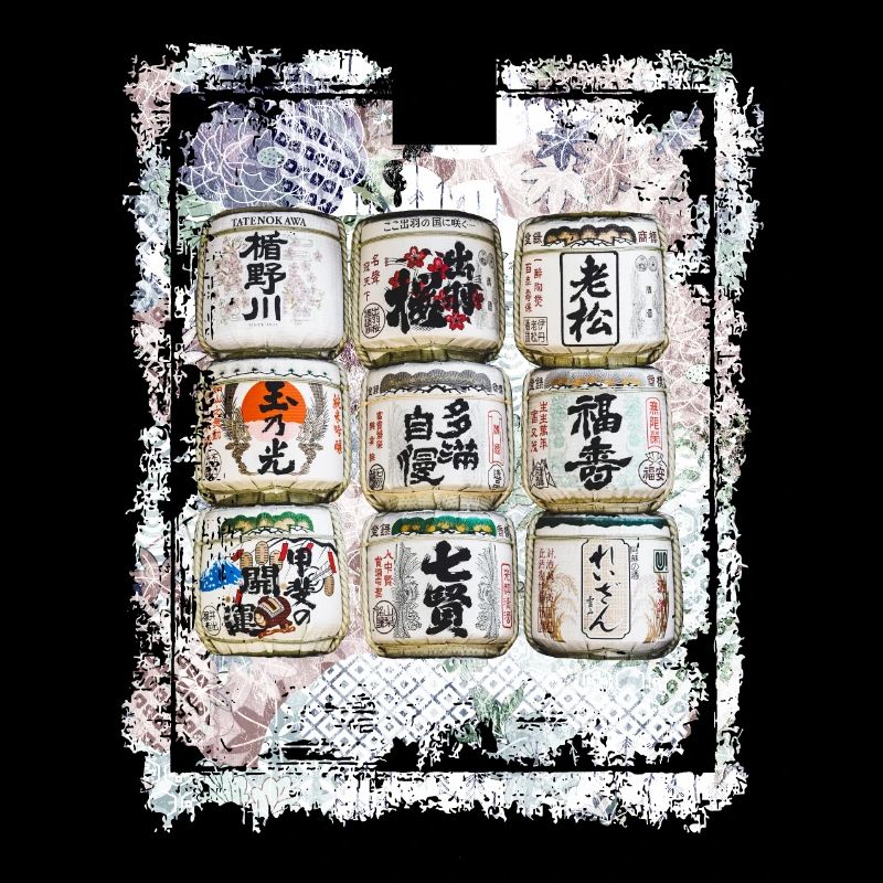 Saké Japonais Barils de riz Décor Collage Art 72