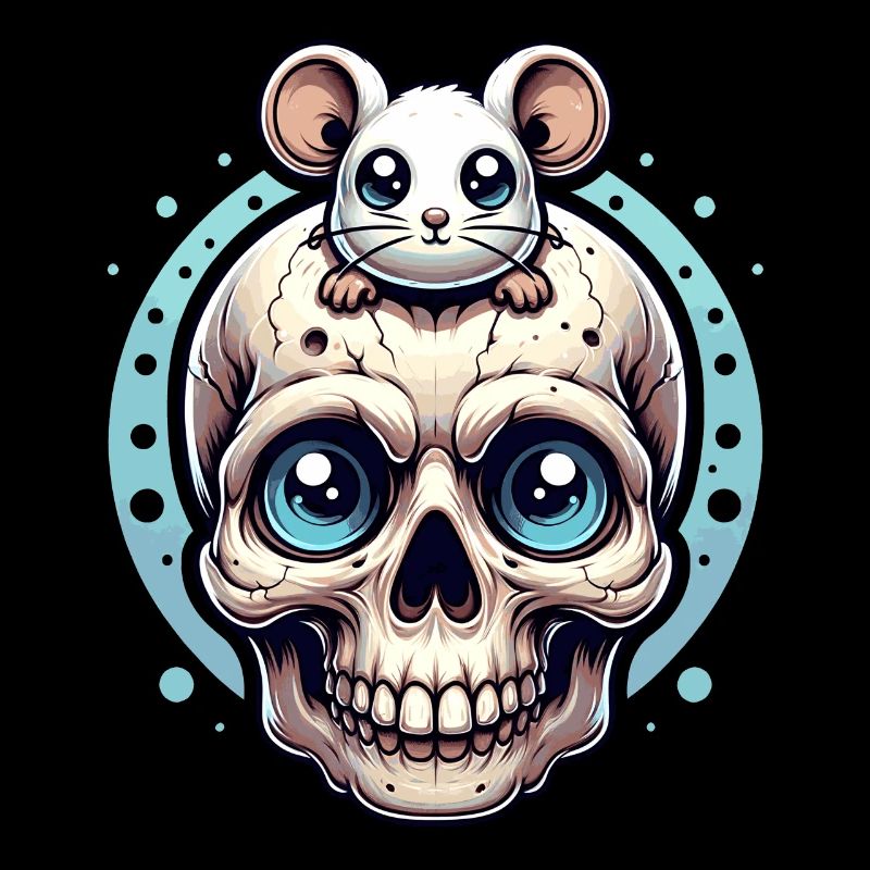 Skull with cute little mouse on forehead