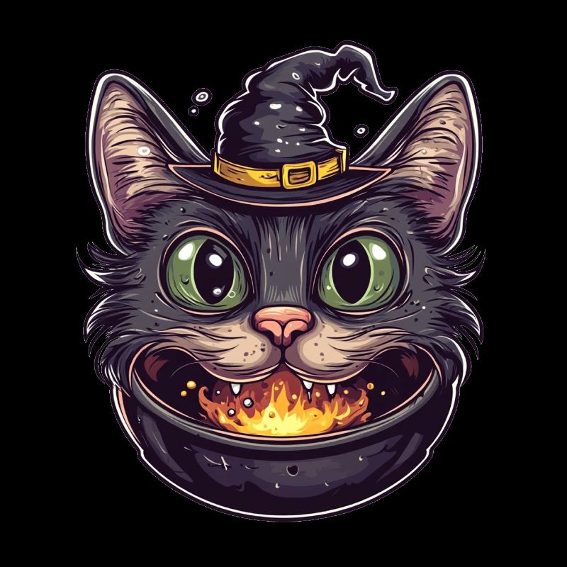 Chat Chaudron Chat Sorcière Halloween