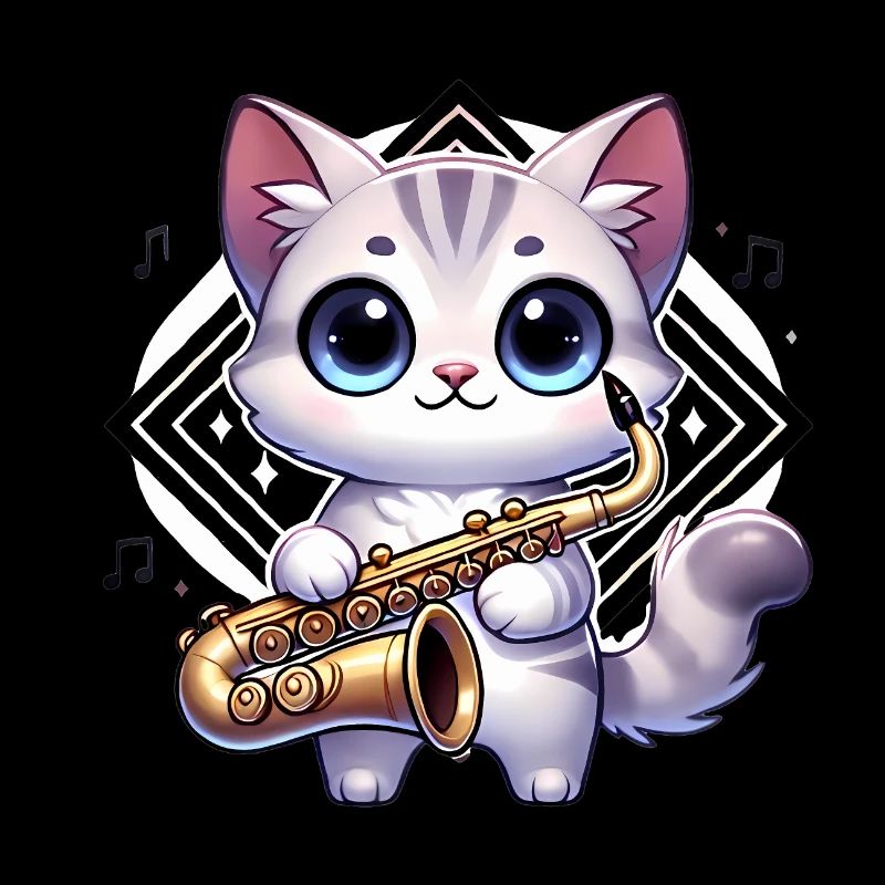Adorable chat avec saxophone design