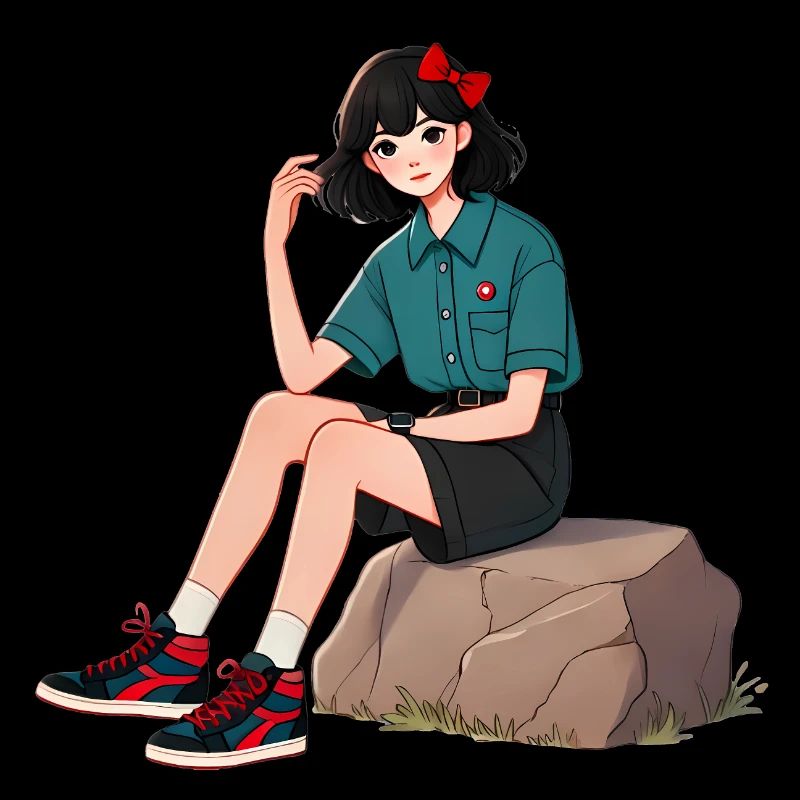 Fille rétro avec illustration de noeud rouge