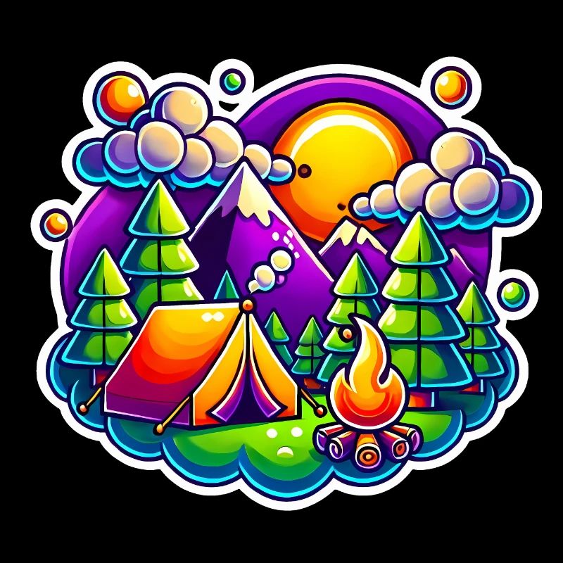 Funny Camping Mountains Tent Scene