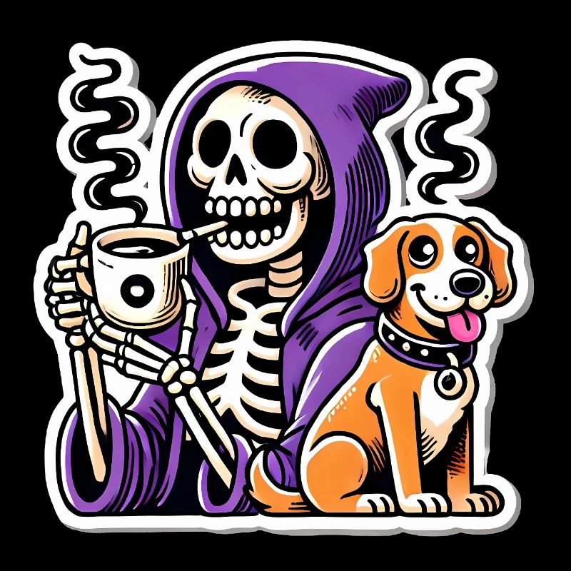 Skeleton Coffee Lover with Dog