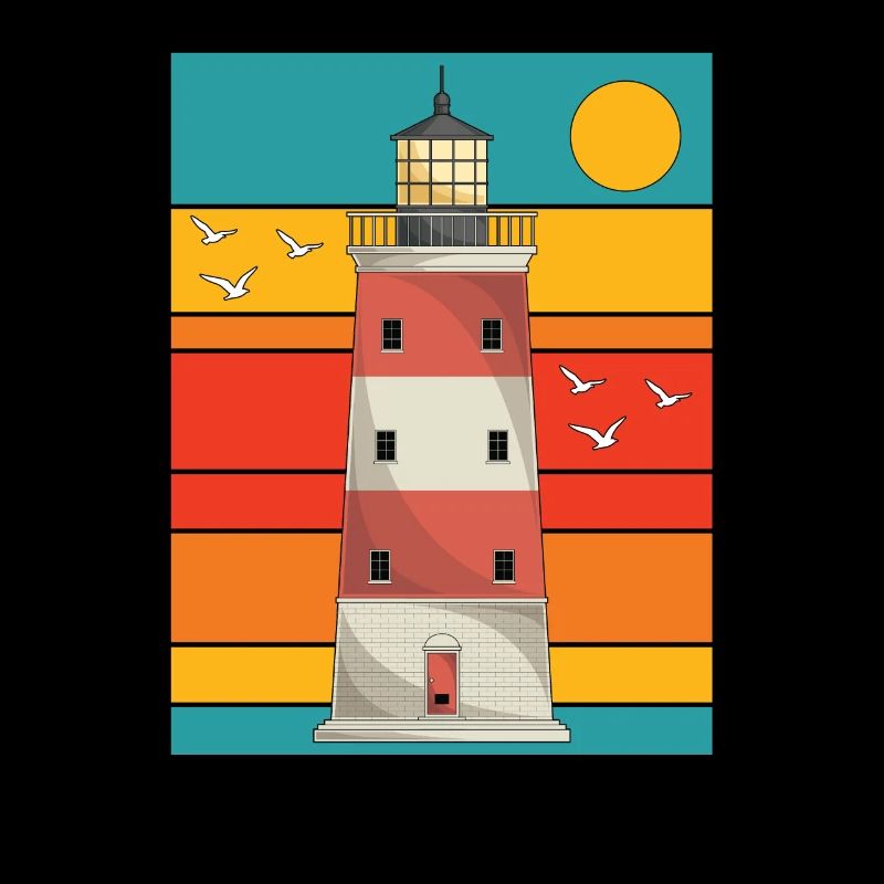 Ocean Full Moon Gift Retro Lighthouse