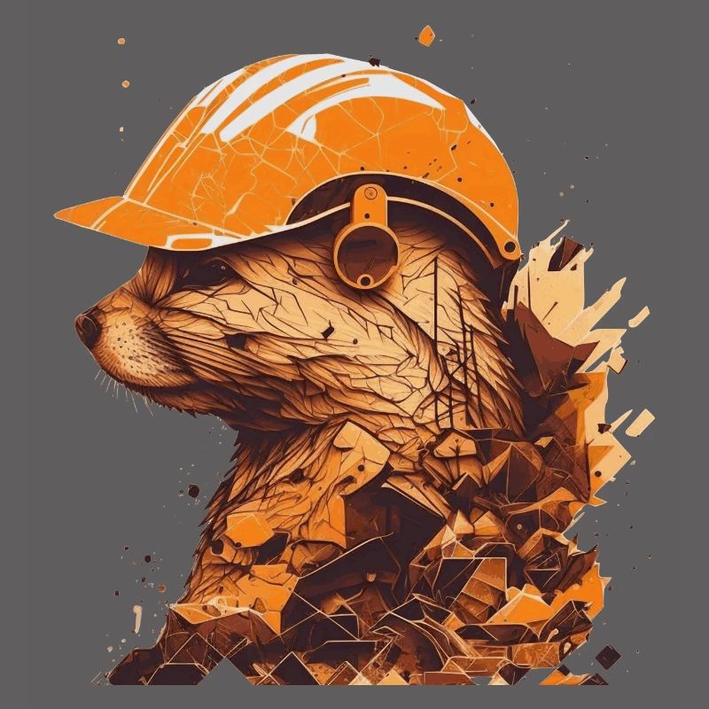 Ferrets as construction workers with yellow construction helmets