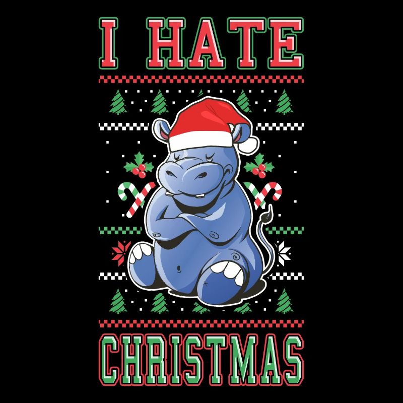 I Hate Christmas Saying Funny Ugly Hippo