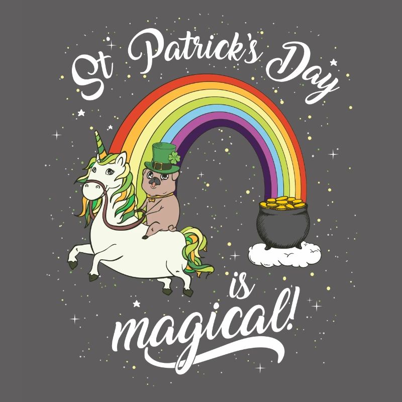 St. Patrick's Day Mops reitet Einhorn Irisch Kind