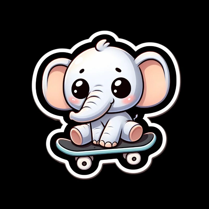 Mignon bébé éléphant avec planche à roulettes Maman éléphant