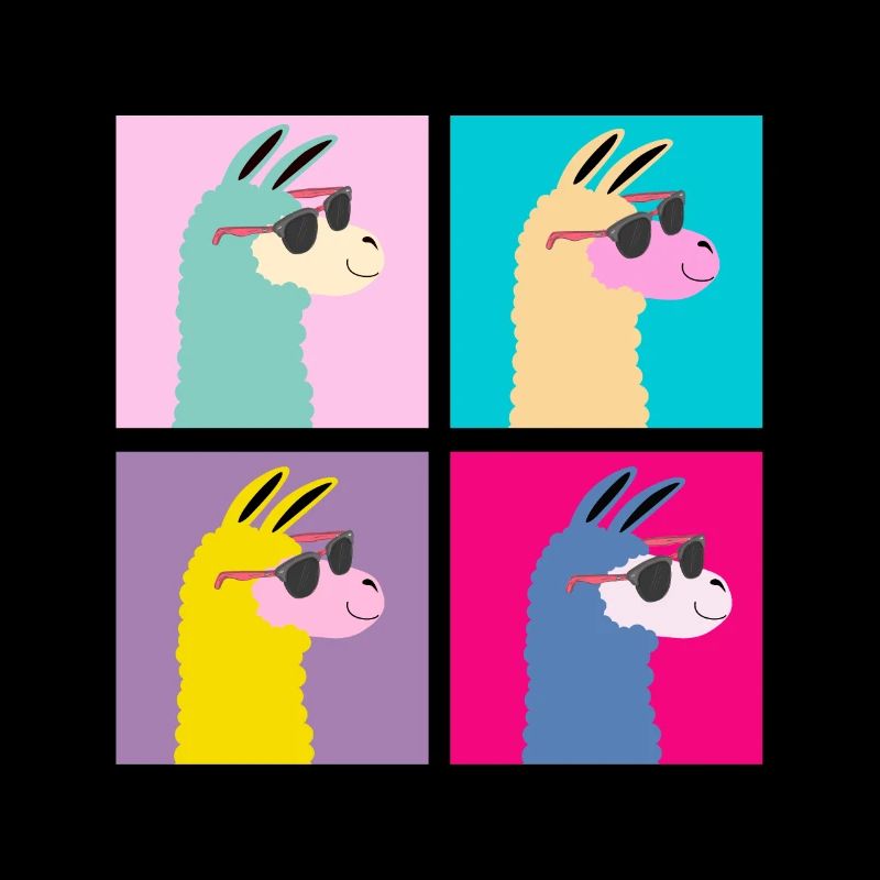 Vier 4 Lama Old School Neon Tiere Geschenk