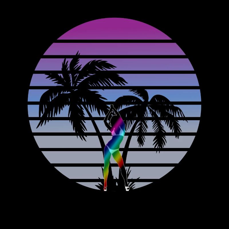 synth wave babe des années 80 style miami palms