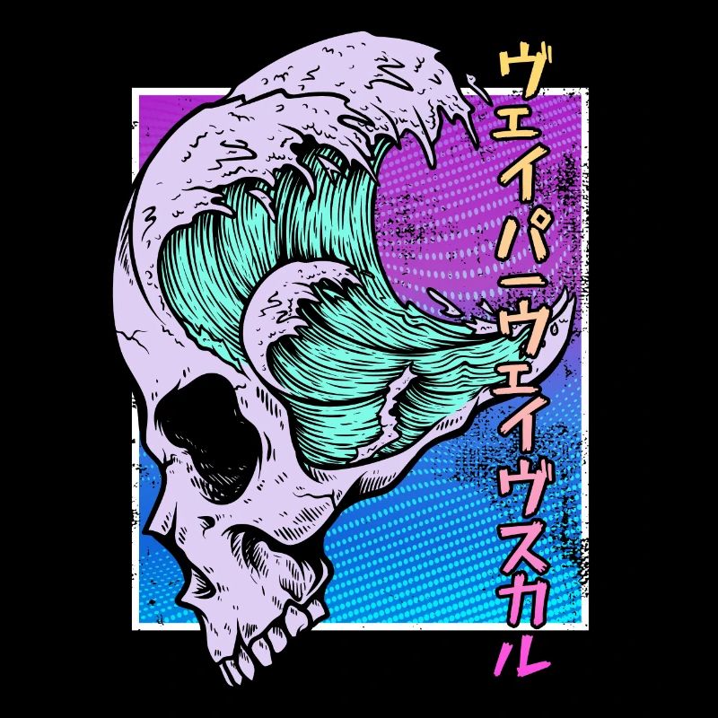 Kaganawa Great Wave Pastel Goth Schädel Vaporwave