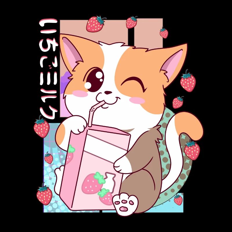 Süße japanische Kawaii Katze Erdbeermilch Shake Nek