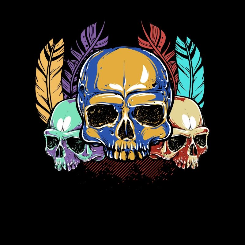 Colorful Skull Feathers Pattern Peace Gothic