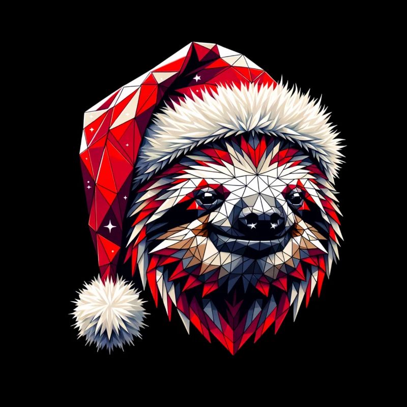 Polygon Art Sloth Santa Hat Original