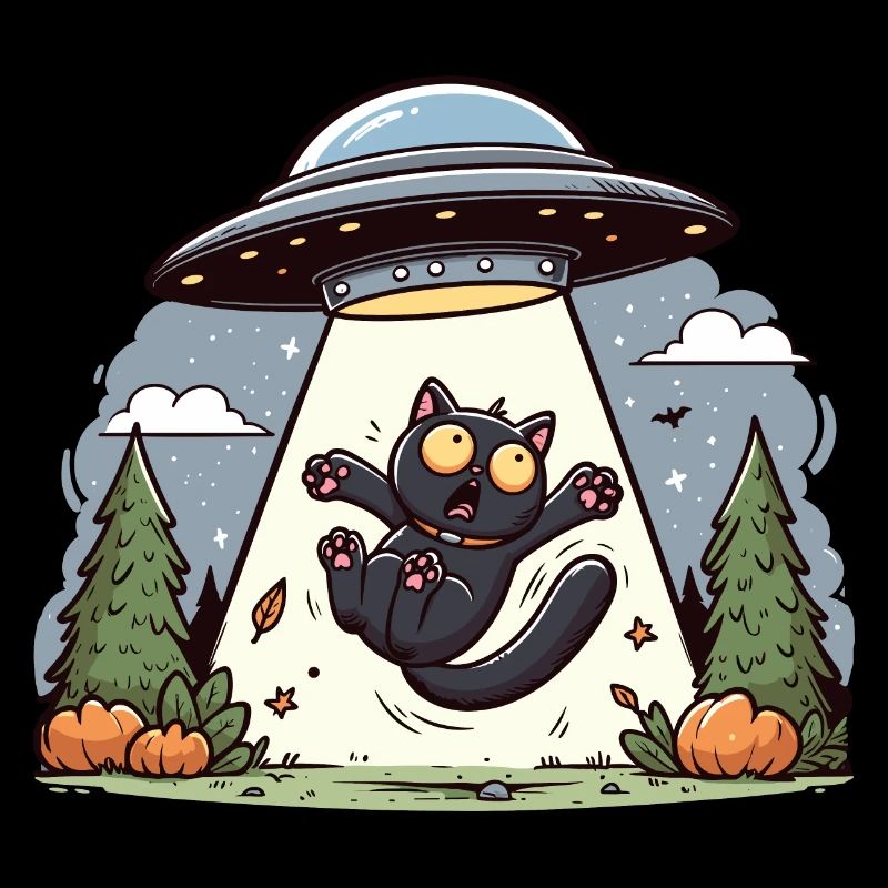 Cat UFO Abduction Halloween Space Aliens Funny