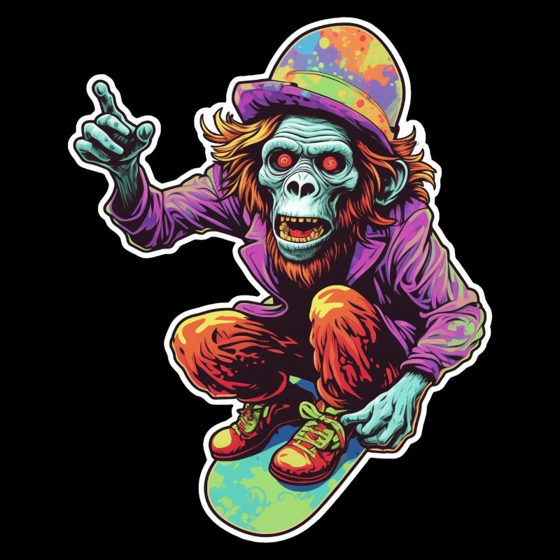 Psychédélique Skateboard Zombie Monkey