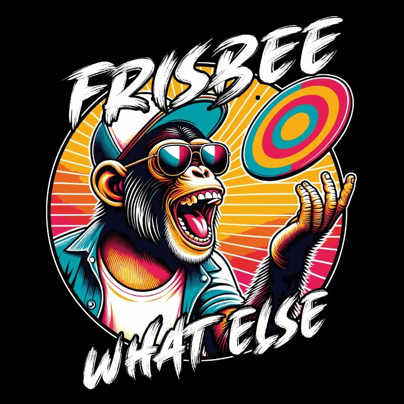 Schimpanse mit Sonnebrille, Basecap und Frisbee