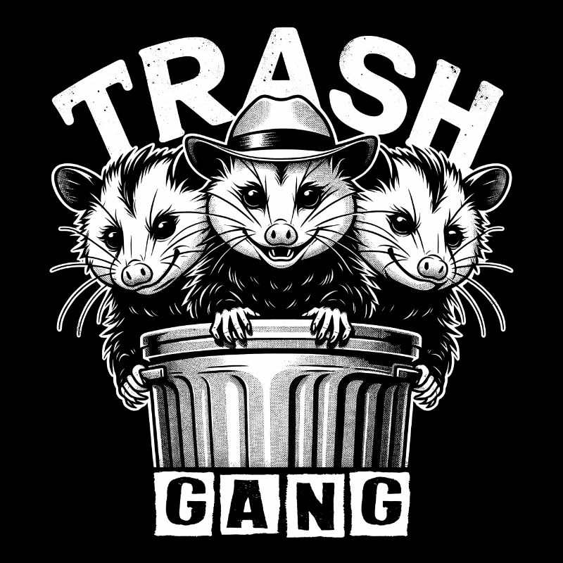 3 cool possums trash gang in the trash can