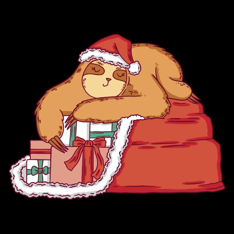 Faultier als Weihnachtsmann mit Weihnachtsgeschenk