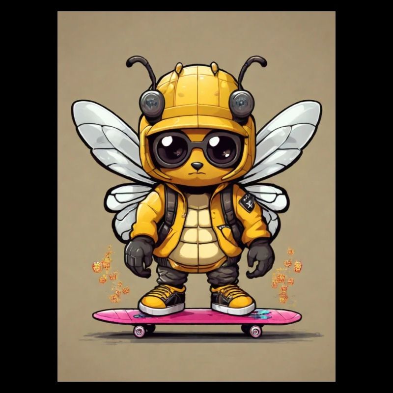 Comic Biene auf Skateboard
