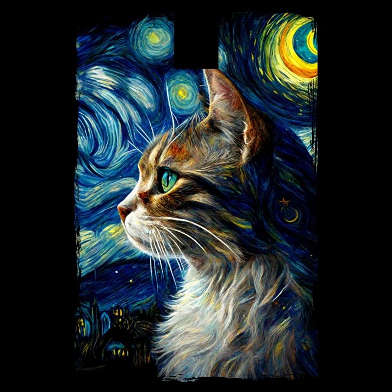 Chat de nuit étoilé Le chat de van gogh Parodie drôle