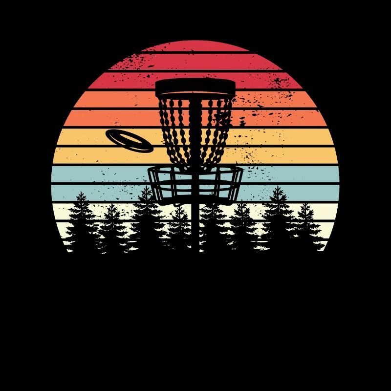 Disc Golf Retro Distressed Bäume Sonnenuntergang