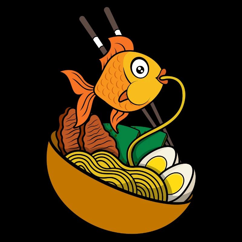 Poisson rouge mangeant des nouilles ramen |
