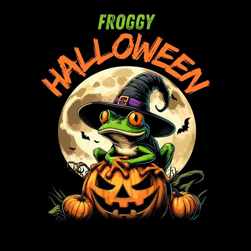 Halloween Frog Witch Pumpkin Full Moon Funny