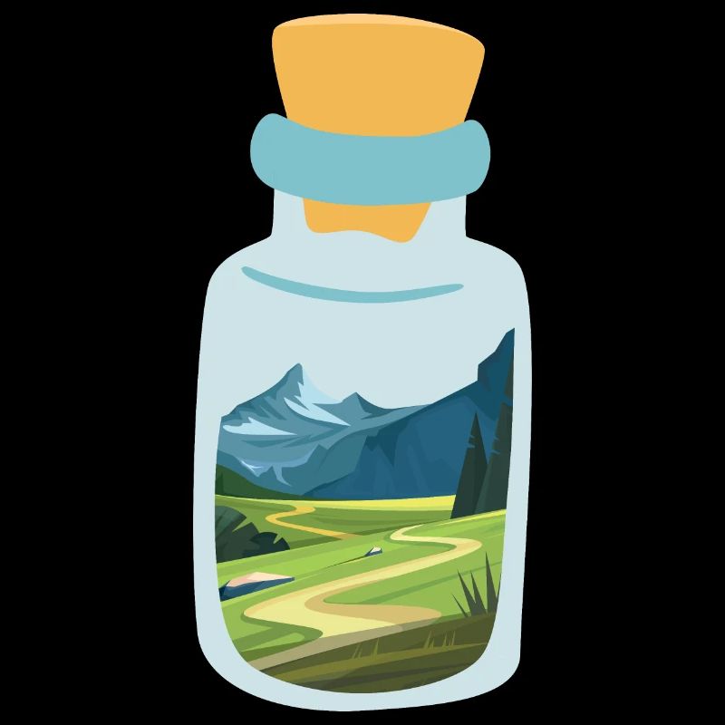Message in a bottle with mountains