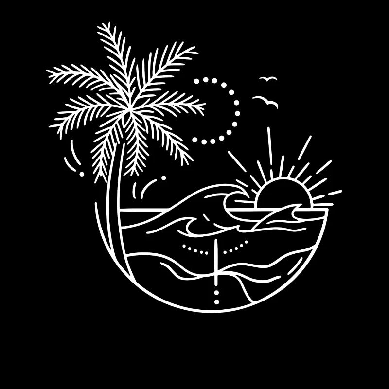 Digital drawing beach with palm trees