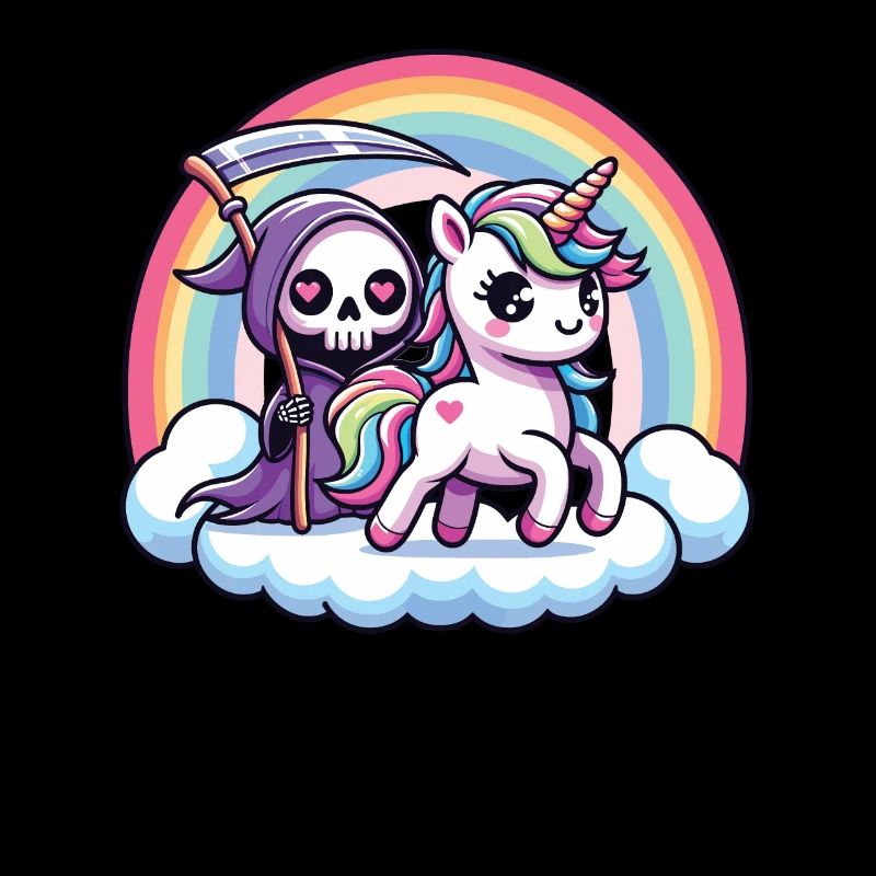 Niedliches Sensenmann und Einhorn Regenbogen