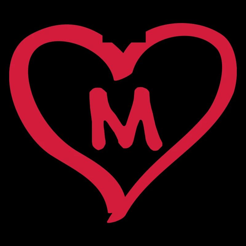 Comic heart with M name initial letter initials