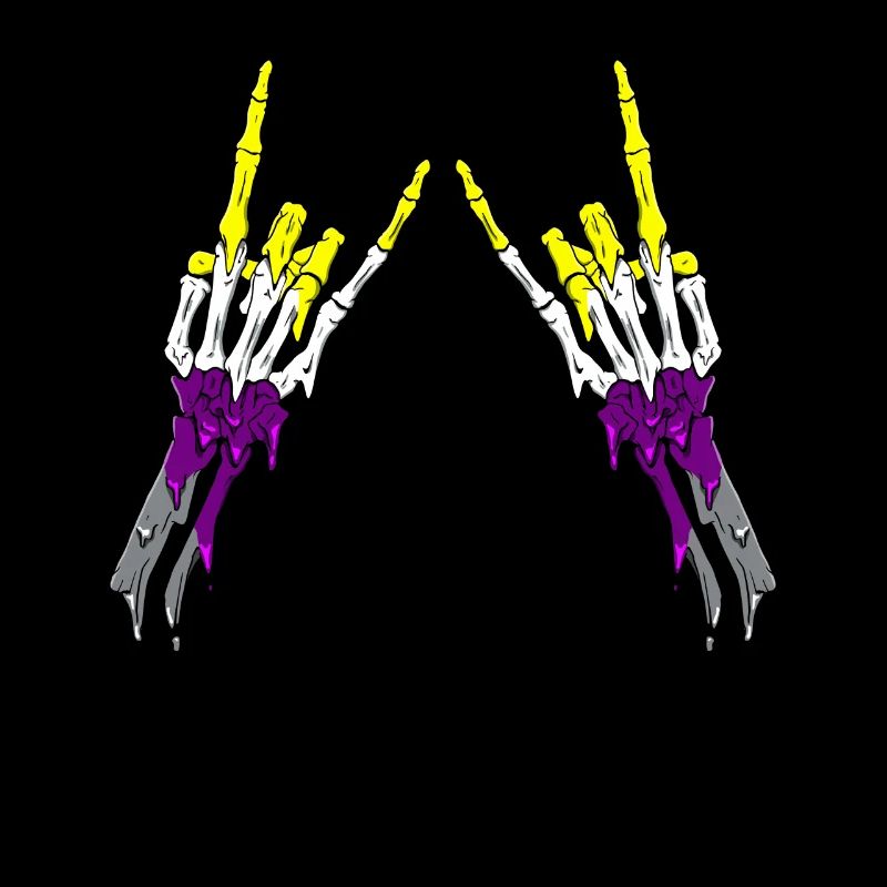Non Binary Pride Flag Devil Horn Skeleton Subtle