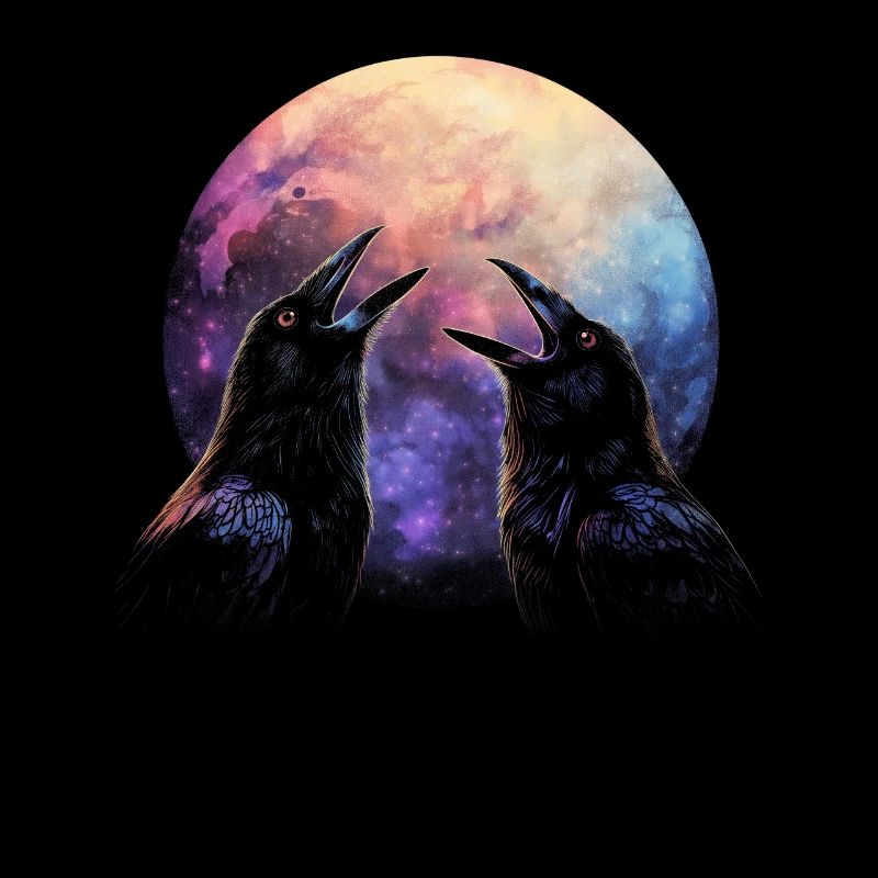 Crow Raven Howling Moon