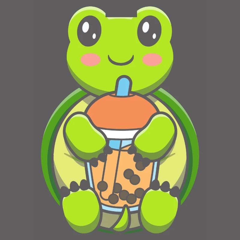 Bubble Milk Tea Turtle Drinking Boba Milk Tea