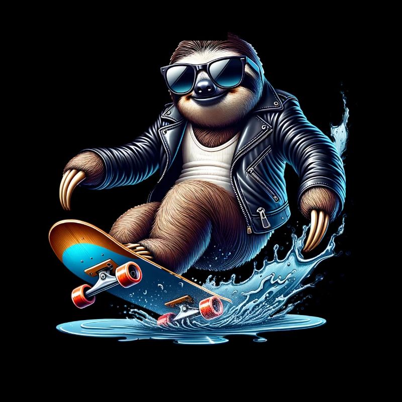 Casual skateboard sloth in leather jacket