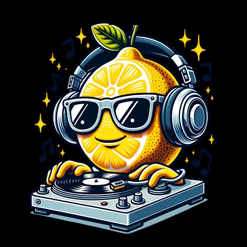 Cool DJ Lemon avec casque et platine vinyle