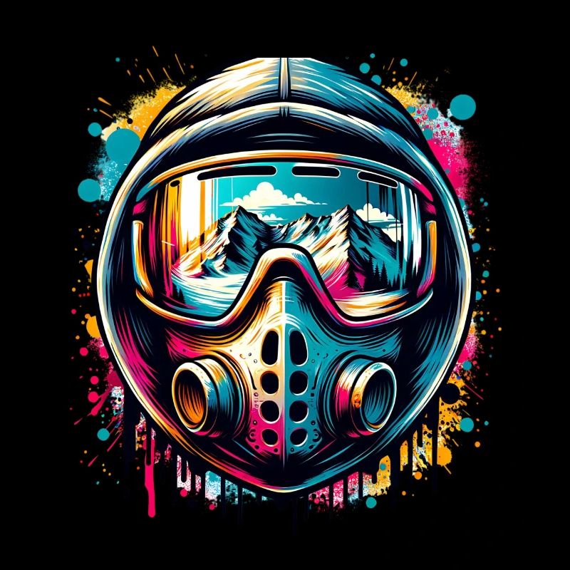 Adventurous mountain landscape in ski mask
