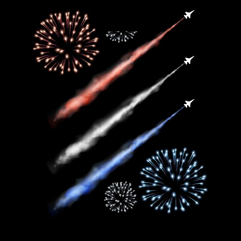 Traînée de condensation et feux d’artifice - Rouge, Blanc et Bleu
