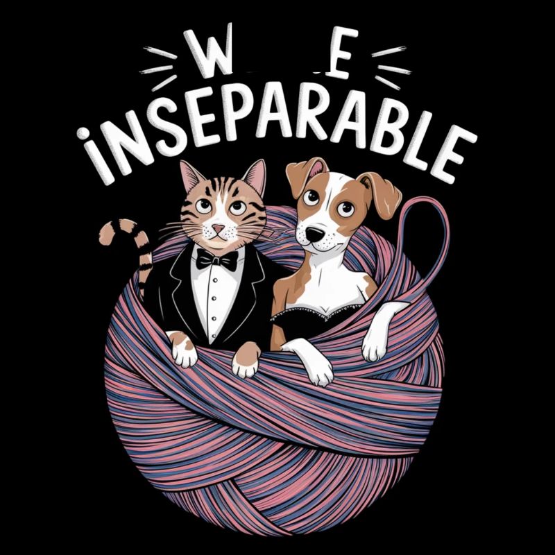 Chat mignon et chien design inséparable