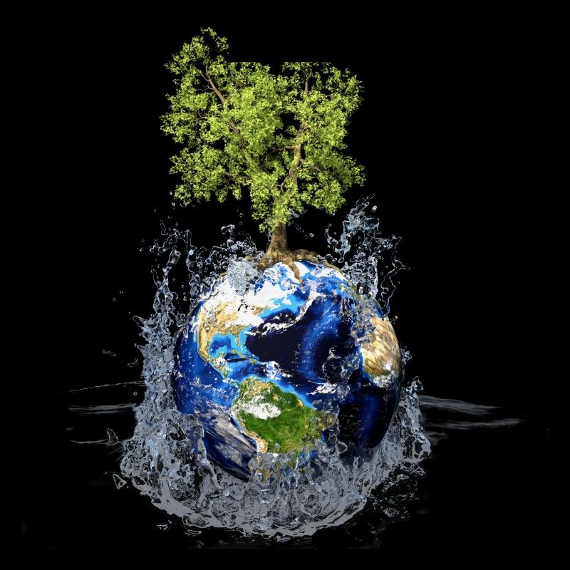 Globe avec arbre et éclaboussures d’eau