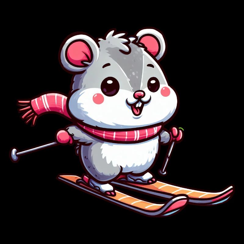 Süßer Hamster beim Skifahren im Comic-Stil