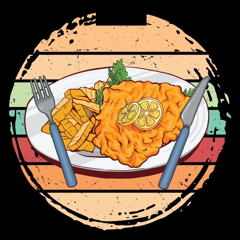 Schnitzel mit Pommes Retro Farben