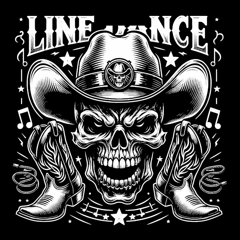 Crâne de danse en ligne avec stetson et bottes et lasso